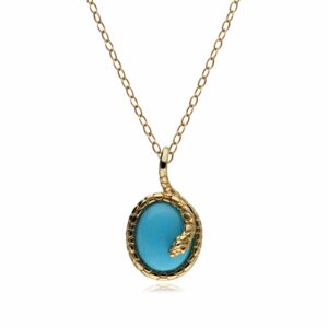 ECFEW™ Oval Turquoise Winding Snake Pendant in Gold Plated Sterling Silver