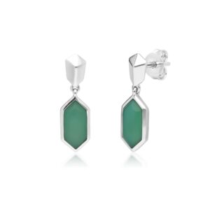 Micro Statement Green Chrysoprase Cabochon Drop Earrings