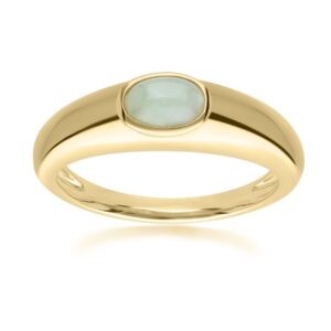 Modern Classic Oval Jade Green Ring in 18ct Gold Plated Silver
