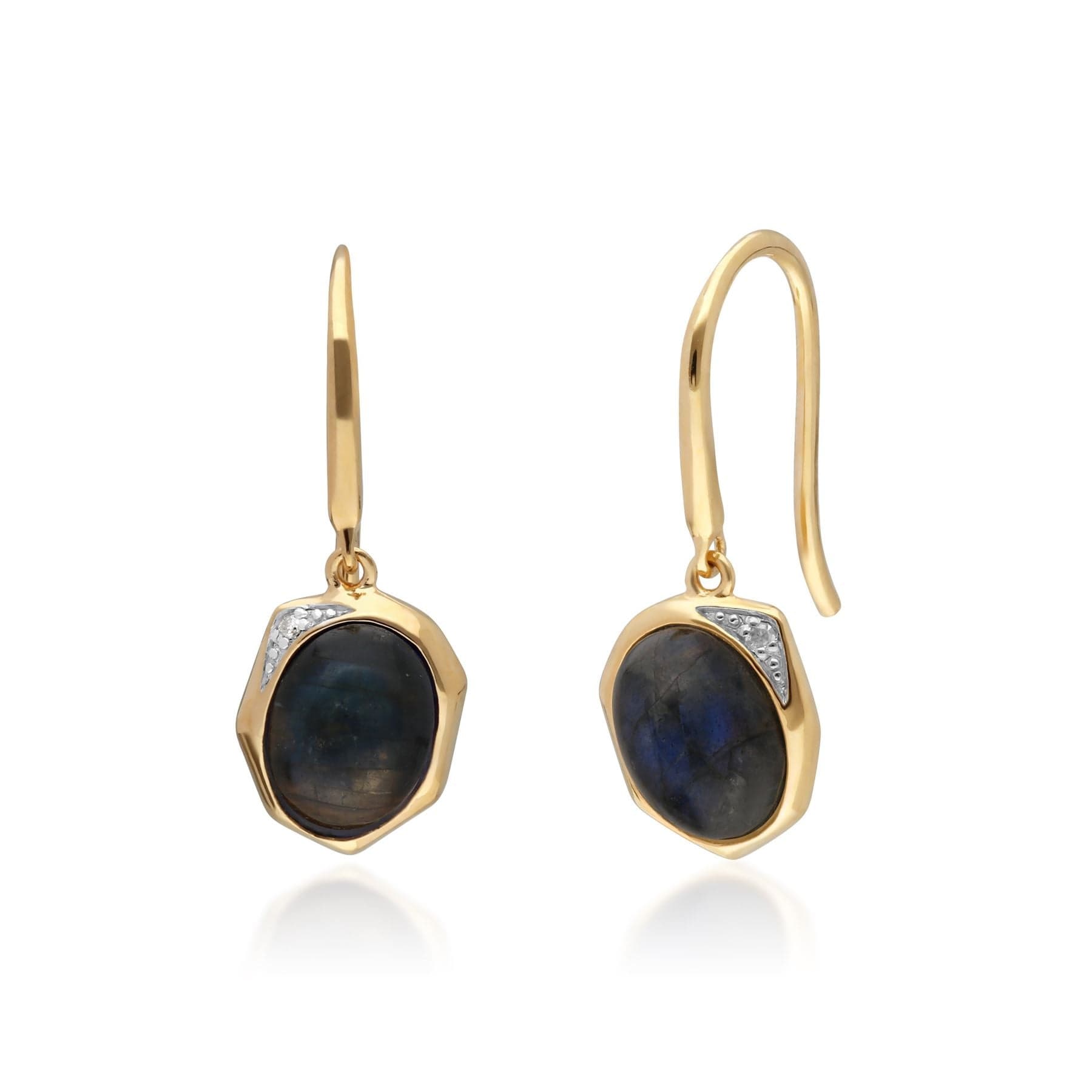 Irregular B Gem Labradorite & Diamond Drop Earrings in Gold Plated Silver