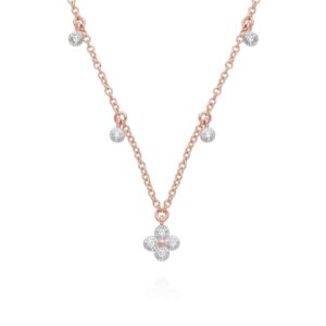 Diamond Flowers Choker Charm Necklace in 9ct Rose Gold