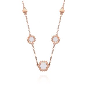 Mother of Pearl Slice Chain Necklace in Rose Gold Plated Silver