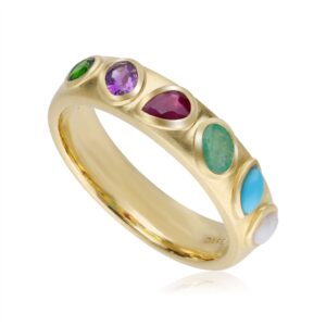 Coded Whispers Brushed Gold ‘Dare To’ Acrostic Gemstone Ring