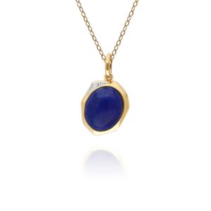 Irregular B Gem Lapis Lazuli & Diamond Pendant in Gold Plated Silver