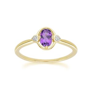 Vintage Oval Amethyst & Diamond Center Ring In 9ct Yellow Gold