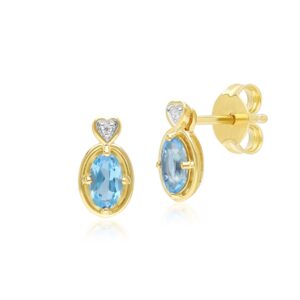 Vintage Oval Topaz & Diamond Center Stud Earrings In 9ct Yellow Gold