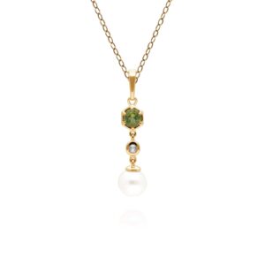 Modern Pearl, Peridot & Topaz Drop Pendant in Gold Plated Silver