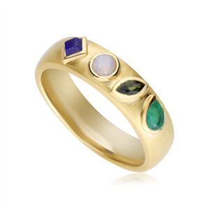 Coded Whispers Brushed Gold ‘Love’ Acrostic Gemstone Ring