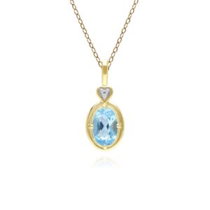 Vintage Oval Topaz & Diamond Middle Pendant Necklace In 9ct Yellow Gold