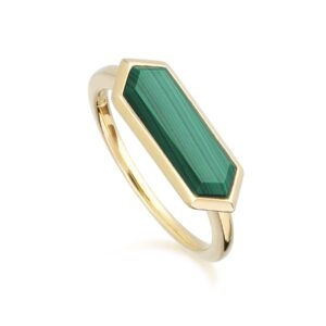 Geometric Hexagon Malachite Prism Ring in Gold Plated Silver