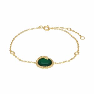 ECFEW™ Dyed Green Chalcedony Winding Snake Bracelet Gold Plated Silver