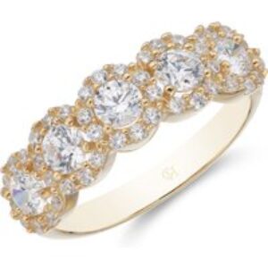 9ct Yellow Gold Cubic Zirconia 5 Stone Halo Ring