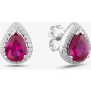 Silver Pear Cut Red Cubic Zirconia Halo Stud Earrings THB-01E RED