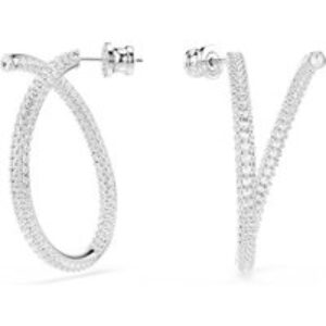 Swarovski Dextera Rhodium Plated White Crystal Spiral Hoop Earrings