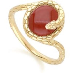 ECFEW™ Crimson Jasper Winding Snake Ring In Gold Plated Sterling Silver