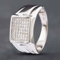 Pre-Owned 9ct White Gold Diamond Square Signet Ring 41341422 - Image 2