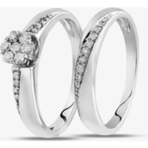 9ct White Gold 0.25ct Diamond Cluster Bridal Set THR15070-25 M
