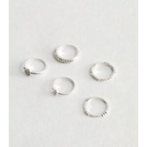 Pack of 5 Silver Tone Diamanté Rings New Look