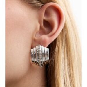 Silver Tone Diamanté Chunky Hoop Earrings New Look