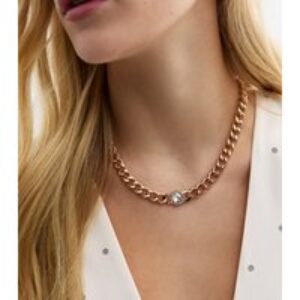 Gold Tone Diamanté Centre Curb Chain Necklace New Glance