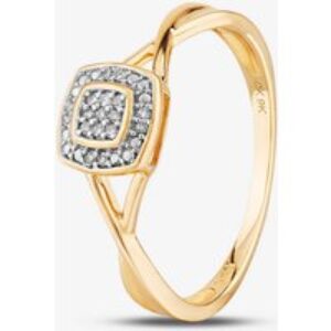 9ct Yellow Gold 0.05ct Diamond Pave Square Cluster Promise Ring THR19766-05 9KY K
