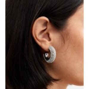 Silver Tone Diamanté Chunky Hoop Earrings New Look