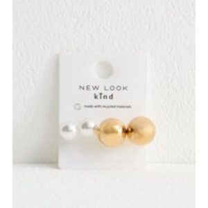 Pack of 2 Gold Tone Faux Pearl Stud Earrings New Look