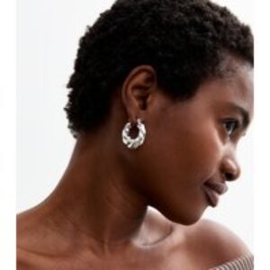 Silver Tone Twist Hinge Hoop Earrings New Look