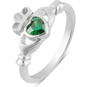 Argento Silver Green Crystal Claddagh Ring – 56