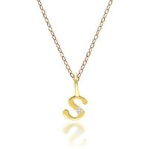 Alphabet Letter S Diamond pendant in 9ct Yellow Gold