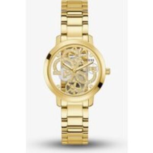 Guess Ladies Quattro Clear Gold Tone Skeleton Dial Watch GW0300L2