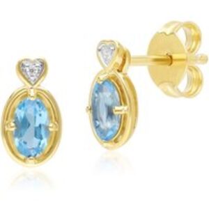 Vintage Oval Topaz & Diamond Center Stud Earrings In 9ct Yellow Gold