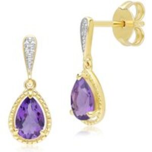 Vintage Pear Amethyst & Diamond Drop Earrings In 9ct Yellow Gold