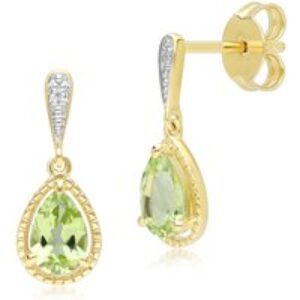 Vintage Pear Peridot & Diamond Drop Earrings In 9ct Yellow Gold