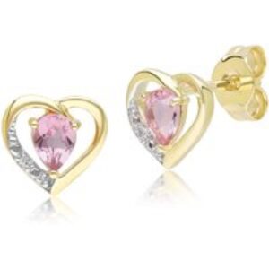Vintage Pear Purple Tourmaline & Diamond Middle Stud Earrings In 9ct Yellow Gold