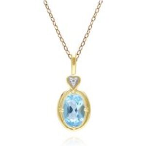 Vintage Oval Topaz & Diamond Middle Pendant Necklace In 9ct Yellow Gold