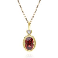 Vintage Oval Garnet & Diamond Center Pendant Necklace In 9ct Yellow Gold - Image 2