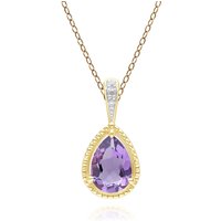 Vintage Pear Amethyst & Diamond Pendant Necklace In 9ct Yellow Gold - Image 2