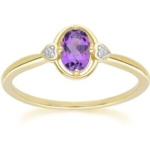 Vintage Oval Amethyst & Diamond Center Ring In 9ct Yellow Gold