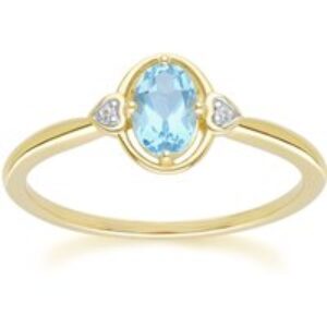 Vintage Oval Topaz & Diamond Middle Ring In 9ct Yellow Gold