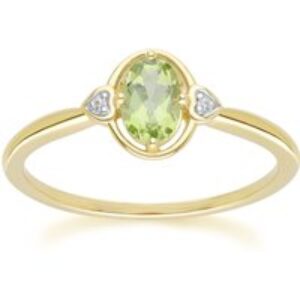 Vintage Oval Peridot & Diamond Middle Ring In 9ct Yellow Gold
