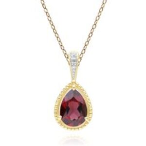 Vintage Pear Garnet & Diamond Pendant Necklace In 9ct Yellow Gold
