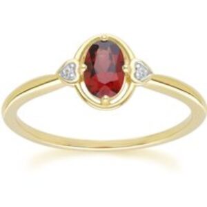 Vintage Oval Garnet & Diamond Center Ring In 9ct Yellow Gold