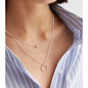 Silver Sphere and Twist Hoop Layered Necklace New Glance