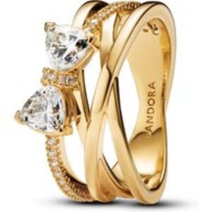 Pandora Gold Glowing Bow & Crossover Band Ring – 50