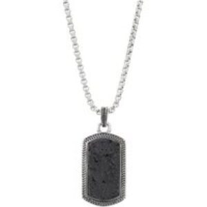 Over & Over Silver and Black Mens Tag Pendant Necklace – Silver