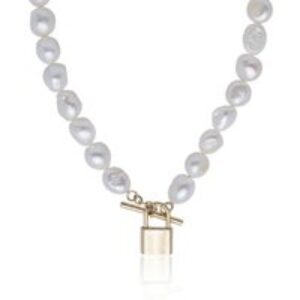Yellow Gold Plated Pearl and Padlock Necklet