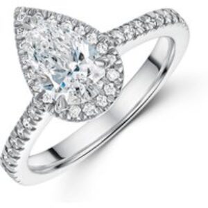 Platinum Lab Grown 0.75ct Pear Diamond Halo Shoulders 1.00tw