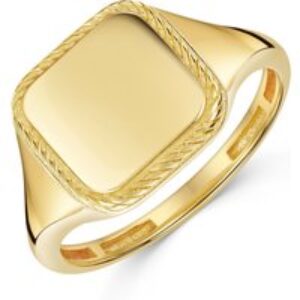 9ct Yellow Gold Spherical Twisted Rope Body Signet Heart Ring sq.