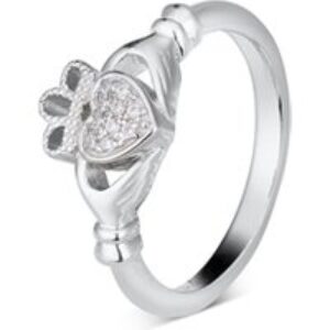Argento Silver Pave Heart Claddagh Ring – 56